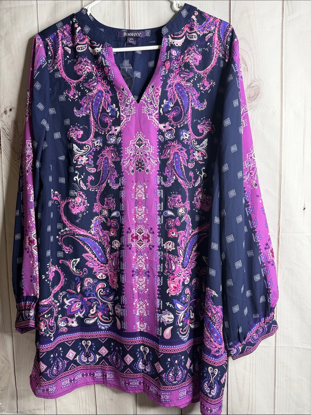 New Roaman's Navy & Purple Paisley V-Neck Tunic 18w